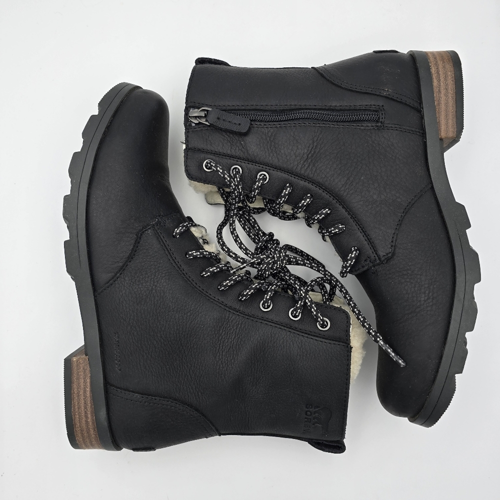Sorel Emelie Short Lace-Up Cozy Waterproof Leather Boots, Women's 9, Black - Picture 12 of 16